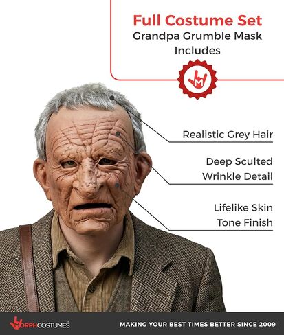 قناع Morph Grandpa Grumble اللاتكس، وجه رجل عجوز واقعي، قناع الهالوين من السيليكون الواقعي للغاية لزي البالغين in Kuwait