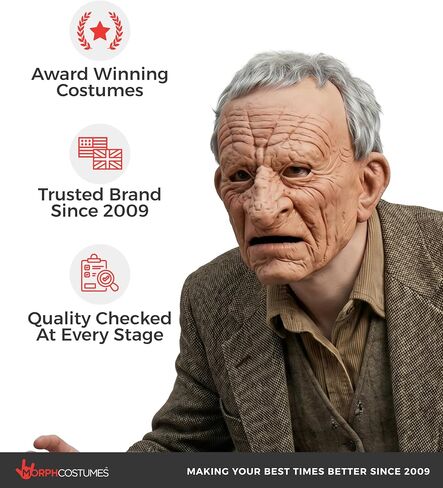 قناع Morph Grandpa Grumble اللاتكس، وجه رجل عجوز واقعي، قناع الهالوين من السيليكون الواقعي للغاية لزي البالغين in Kuwait