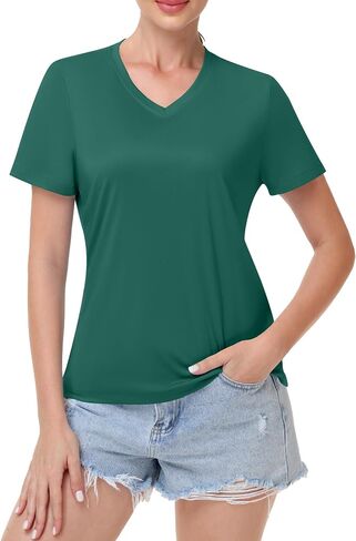 Runhit Womens Workout Tops Short Sleeve UPF 50+ Athletic Sun Shirts Quick Dry V Neck T-Shirt Moisture Wicking Gym Hiking Tee in Kuwait