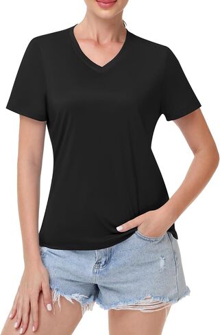 Runhit Womens Workout Tops Short Sleeve UPF 50+ Athletic Sun Shirts Quick Dry V Neck T-Shirt Moisture Wicking Gym Hiking Tee in Kuwait