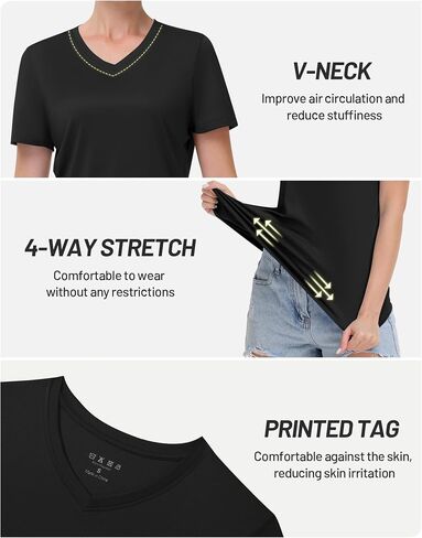 Runhit Womens Workout Tops Short Sleeve UPF 50+ Athletic Sun Shirts Quick Dry V Neck T-Shirt Moisture Wicking Gym Hiking Tee in Kuwait