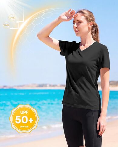 Runhit Womens Workout Tops Short Sleeve UPF 50+ Athletic Sun Shirts Quick Dry V Neck T-Shirt Moisture Wicking Gym Hiking Tee in Kuwait