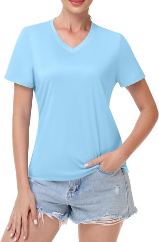 Runhit Womens Workout Tops Short Sleeve UPF 50+ Athletic Sun Shirts Quick Dry V Neck T-Shirt Moisture Wicking Gym Hiking Tee in Kuwait
