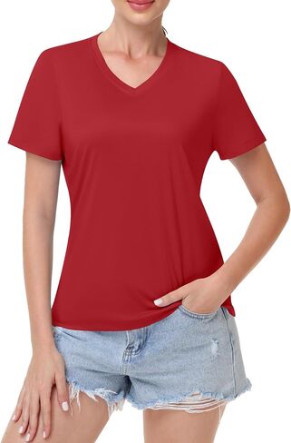 Runhit Womens Workout Tops Short Sleeve UPF 50+ Athletic Sun Shirts Quick Dry V Neck T-Shirt Moisture Wicking Gym Hiking Tee in Kuwait