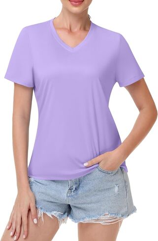 Runhit Womens Workout Tops Short Sleeve UPF 50+ Athletic Sun Shirts Quick Dry V Neck T-Shirt Moisture Wicking Gym Hiking Tee in Kuwait