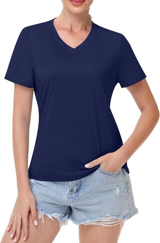 Runhit Womens Workout Tops Short Sleeve UPF 50+ Athletic Sun Shirts Quick Dry V Neck T-Shirt Moisture Wicking Gym Hiking Tee in Kuwait