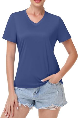 Runhit Womens Workout Tops Short Sleeve UPF 50+ Athletic Sun Shirts Quick Dry V Neck T-Shirt Moisture Wicking Gym Hiking Tee in Kuwait