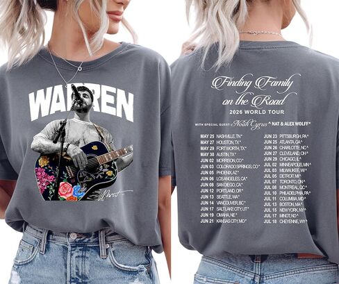 تي شيرت Alex Concert Outfit، قميص هدية لمحبي الموسيقى بطباعة خلفية، قميص W.a.r.r.e.n، تي شيرت للحفلات الموسيقية للجنسين متعدد الألوان in Kuwait