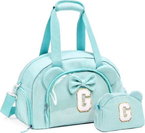 Elilier 5 6 7 8 Year Old Girl Birthday Gift, Dance Bag for Girls, Initial Duffle Bag for Kids, Cute Overnight Bag with Makeup Pouch & Clear Window, Gifts for Daughter Granddaughter, Letter C in Saudi Arabia