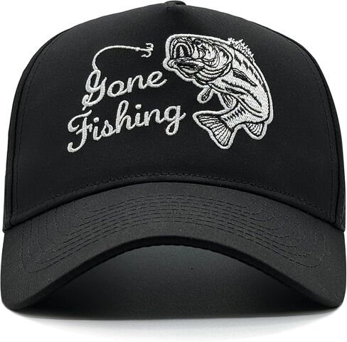 Fishing Hat for Men, Gone Fishing Embroidered Trucker Hat, Quick Dry Mesh Baseball Cap, Adjustable Snapback Fisherman Gift for Dad Father's Day Black in Saudi Arabia