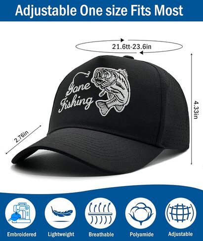 Fishing Hat for Men, Gone Fishing Embroidered Trucker Hat, Quick Dry Mesh Baseball Cap, Adjustable Snapback Fisherman Gift for Dad Father's Day Black in Saudi Arabia