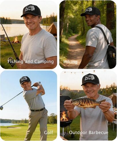 Fishing Hat for Men, Gone Fishing Embroidered Trucker Hat, Quick Dry Mesh Baseball Cap, Adjustable Snapback Fisherman Gift for Dad Father's Day Black in Saudi Arabia