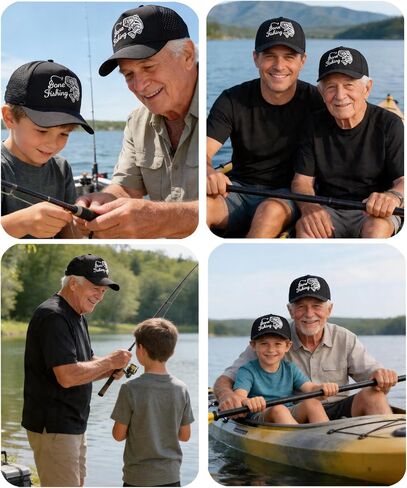 Fishing Hat for Men, Gone Fishing Embroidered Trucker Hat, Quick Dry Mesh Baseball Cap, Adjustable Snapback Fisherman Gift for Dad Father's Day Black in Saudi Arabia