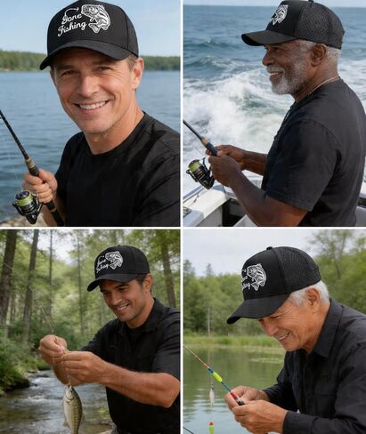 Fishing Hat for Men, Gone Fishing Embroidered Trucker Hat, Quick Dry Mesh Baseball Cap, Adjustable Snapback Fisherman Gift for Dad Father's Day Black in Saudi Arabia