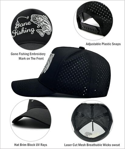 Fishing Hat for Men, Gone Fishing Embroidered Trucker Hat, Quick Dry Mesh Baseball Cap, Adjustable Snapback Fisherman Gift for Dad Father's Day Black in Saudi Arabia