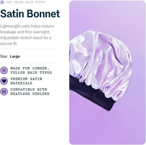 GIMME Beauty Sweet Dreams Satin Bonnet - Ultra-Soft Sleep Bonnet - Smooth & Frizz-Free Hair - Breathable Satin with Stretchy Band - Compatible with Heatless Curlers - Thick Hair, Lilac, 1 Count in Saudi Arabia