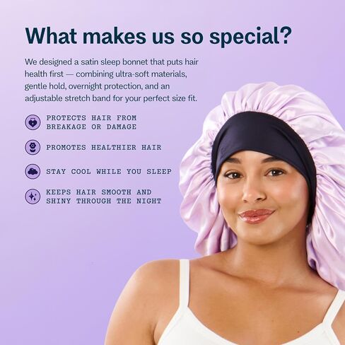 GIMME Beauty Sweet Dreams Satin Bonnet - Ultra-Soft Sleep Bonnet - Smooth & Frizz-Free Hair - Breathable Satin with Stretchy Band - Compatible with Heatless Curlers - Thick Hair, Lilac, 1 Count in Saudi Arabia