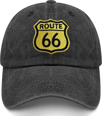 قبعة للأب من القطن المغسول باللون الأسود Vintage Route 66، للجنسين لرحلات الطريق | رحلات برية in Kuwait