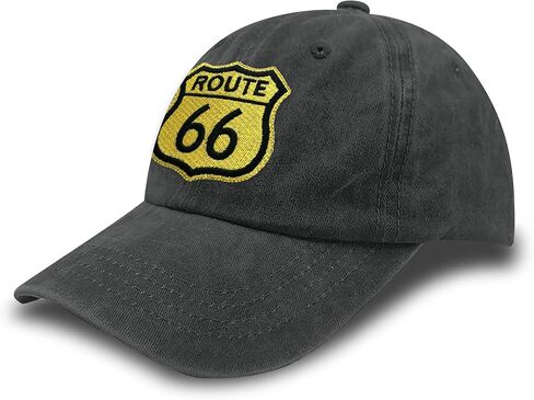 قبعة للأب من القطن المغسول باللون الأسود Vintage Route 66، للجنسين لرحلات الطريق | رحلات برية in Kuwait