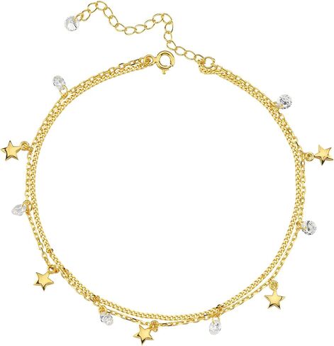 MIONZA 18K Gold Vermeil Double Chain Anklet, Beaded Summer Ankle Bracelet for Women – Beach Jewelry Gift, Dainty Layered Anklet in Kuwait