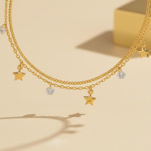 MIONZA 18K Gold Vermeil Double Chain Anklet, Beaded Summer Ankle Bracelet for Women – Beach Jewelry Gift, Dainty Layered Anklet in Kuwait