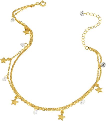 MIONZA 18K Gold Vermeil Double Chain Anklet, Beaded Summer Ankle Bracelet for Women – Beach Jewelry Gift, Dainty Layered Anklet in Kuwait