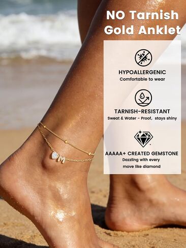 bestyle أساور خلخال أولية للنساء مقاومة للماء وغير مشوهة 14 قيراط ذهب/أبيض مطلي بالذهب تشيكوسلوفاكيا الخلخال للنساء أنيقة الطبقات حرف القلب أساور الكاحل قابل للتعديل سلسلة القدم خلخال in Kuwait