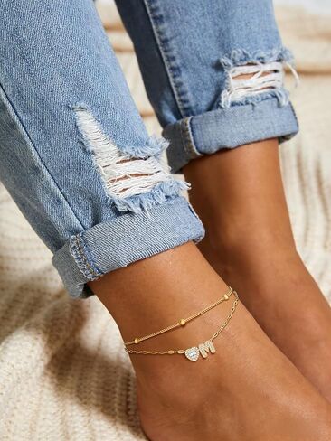 bestyle أساور خلخال أولية للنساء مقاومة للماء وغير مشوهة 14 قيراط ذهب/أبيض مطلي بالذهب تشيكوسلوفاكيا الخلخال للنساء أنيقة الطبقات حرف القلب أساور الكاحل قابل للتعديل سلسلة القدم خلخال in Kuwait