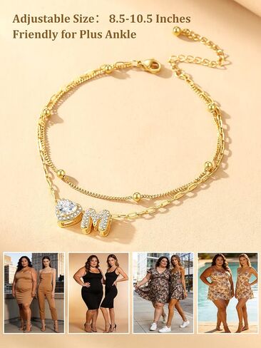 bestyle أساور خلخال أولية للنساء مقاومة للماء وغير مشوهة 14 قيراط ذهب/أبيض مطلي بالذهب تشيكوسلوفاكيا الخلخال للنساء أنيقة الطبقات حرف القلب أساور الكاحل قابل للتعديل سلسلة القدم خلخال in Kuwait
