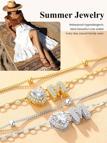 bestyle أساور خلخال أولية للنساء مقاومة للماء وغير مشوهة 14 قيراط ذهب/أبيض مطلي بالذهب تشيكوسلوفاكيا الخلخال للنساء أنيقة الطبقات حرف القلب أساور الكاحل قابل للتعديل سلسلة القدم خلخال in Kuwait