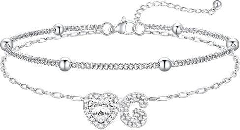 FaithHeart Waterproof Initial Ankle Bracelets for Women, Initial Anklets with Heart CZ Stainless Steel Layered Letter A-Z Anklet No Tarnish Ankle Jewelry in Kuwait