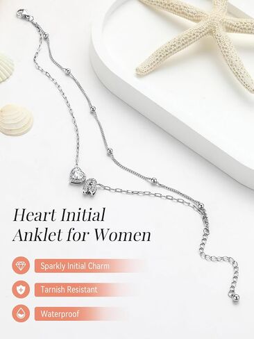 FaithHeart Waterproof Initial Ankle Bracelets for Women, Initial Anklets with Heart CZ Stainless Steel Layered Letter A-Z Anklet No Tarnish Ankle Jewelry in Kuwait