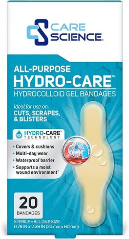 Care Science Hydrocolloid Gel Bandages, 0.78 in x 2.36 in, 20 ct | Waterproof Barrier for Wound Care or Blisters in Kuwait