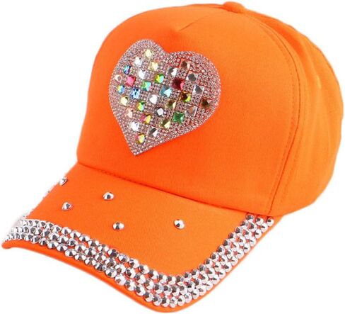 Cute Kids Rhinestone Baseball Cap, Unisex Bling Crystals Baseball Hat Adjustable Sun Hats for Boys and Girls (Orange-Heart) in Saudi Arabia