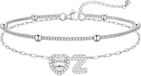 FaithHeart Waterproof Initial Ankle Bracelets for Women, Initial Anklets with Heart CZ Stainless Steel Layered Letter A-Z Anklet No Tarnish Ankle Jewelry in Kuwait