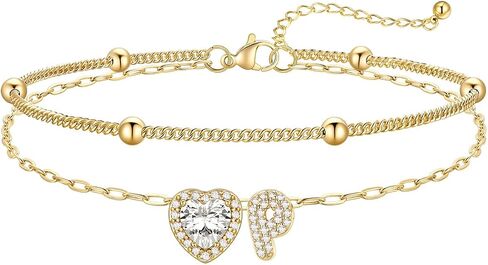 FaithHeart Waterproof Initial Ankle Bracelets for Women, Initial Anklets with Heart CZ Stainless Steel Layered Letter A-Z Anklet No Tarnish Ankle Jewelry in Kuwait