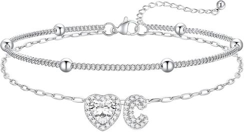 FaithHeart Waterproof Initial Ankle Bracelets for Women, Initial Anklets with Heart CZ Stainless Steel Layered Letter A-Z Anklet No Tarnish Ankle Jewelry in Kuwait