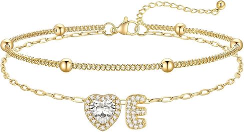 FaithHeart Waterproof Initial Ankle Bracelets for Women, Initial Anklets with Heart CZ Stainless Steel Layered Letter A-Z Anklet No Tarnish Ankle Jewelry in Kuwait