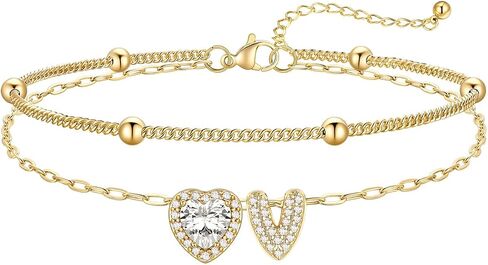 FaithHeart Waterproof Initial Ankle Bracelets for Women, Initial Anklets with Heart CZ Stainless Steel Layered Letter A-Z Anklet No Tarnish Ankle Jewelry in Kuwait