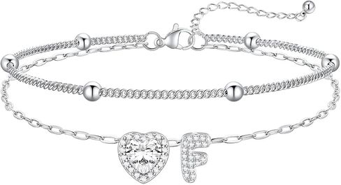 FaithHeart Waterproof Initial Ankle Bracelets for Women, Initial Anklets with Heart CZ Stainless Steel Layered Letter A-Z Anklet No Tarnish Ankle Jewelry in Kuwait