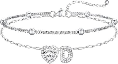 FaithHeart Waterproof Initial Ankle Bracelets for Women, Initial Anklets with Heart CZ Stainless Steel Layered Letter A-Z Anklet No Tarnish Ankle Jewelry in Kuwait