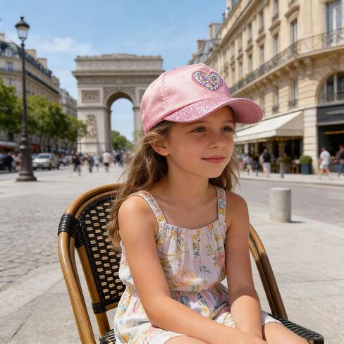 Girls Glitter Baseball Cap Sequin Sun Hat with Structured Brim, Adjustable for Summer Beach Travel, 4-6 Years Old in Kuwait