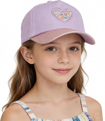Girls Glitter Baseball Cap Sequin Sun Hat with Structured Brim, Adjustable for Summer Beach Travel, 4-6 Years Old in Kuwait