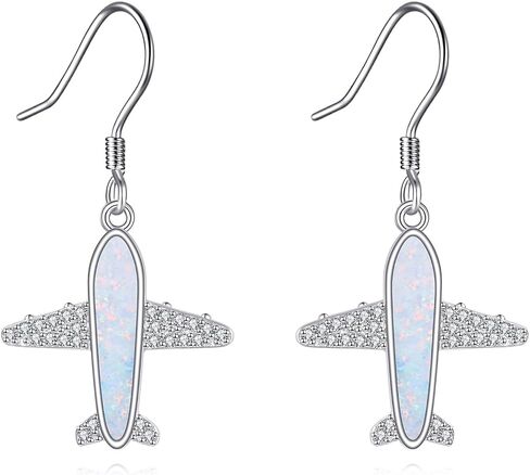 Airplane Earrings S925 Sterling Silver Opal Airplanes Dangle Earrings Airplane Jewelry Gifts for Women Mom Wife in Saudi Arabia