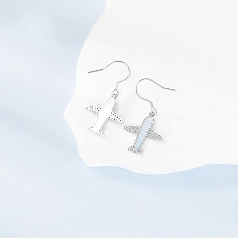 Airplane Earrings S925 Sterling Silver Opal Airplanes Dangle Earrings Airplane Jewelry Gifts for Women Mom Wife in Saudi Arabia