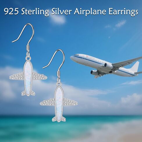 Airplane Earrings S925 Sterling Silver Opal Airplanes Dangle Earrings Airplane Jewelry Gifts for Women Mom Wife in Saudi Arabia