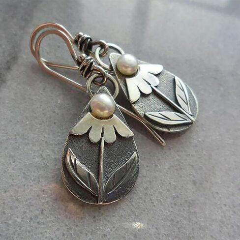 Vintage Flower Dangle Earrings with Imitation Pearl Fresh Style Accessories for Women in Kuwait