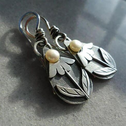 Vintage Flower Dangle Earrings with Imitation Pearl Fresh Style Accessories for Women in Kuwait