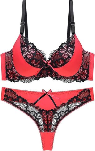 Women's Exotic Lingerie Sets Floral Mesh Lace Full Cover Underwire Push Up Bra and Panty Set 2 Piece Lingerie Set in Saudi Arabia