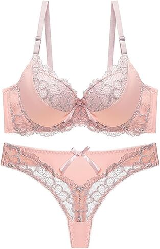 Women's Exotic Lingerie Sets Floral Mesh Lace Full Cover Underwire Push Up Bra and Panty Set 2 Piece Lingerie Set in Saudi Arabia
